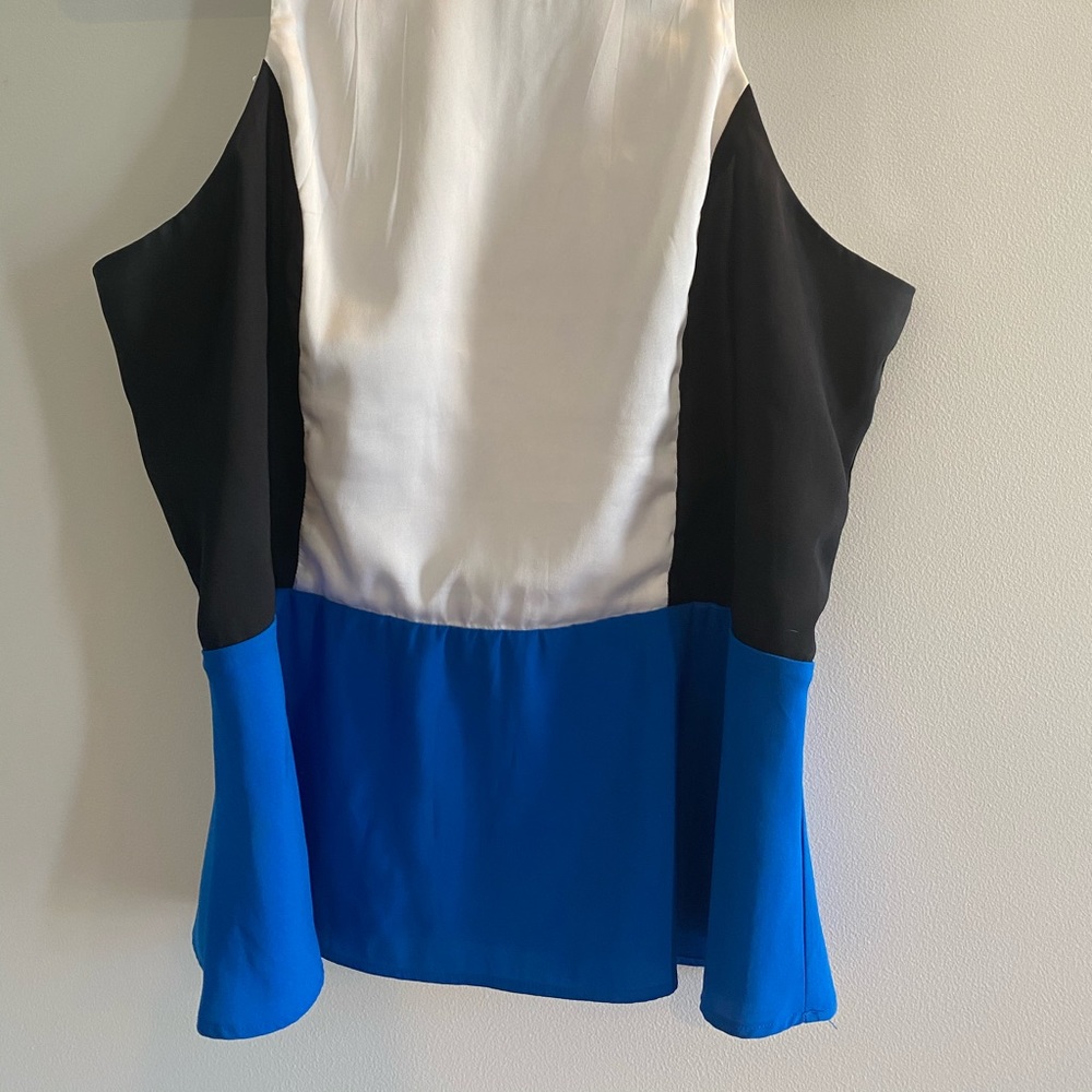 Express Black Blue White Colorblock Peplum Tank LG